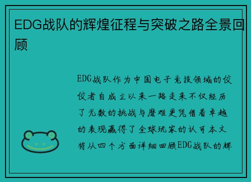 EDG战队的辉煌征程与突破之路全景回顾