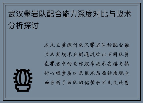 武汉攀岩队配合能力深度对比与战术分析探讨